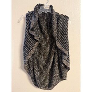 M. Rena Black Tan Marled Knit Open Front Drape Vest J3854 Small
